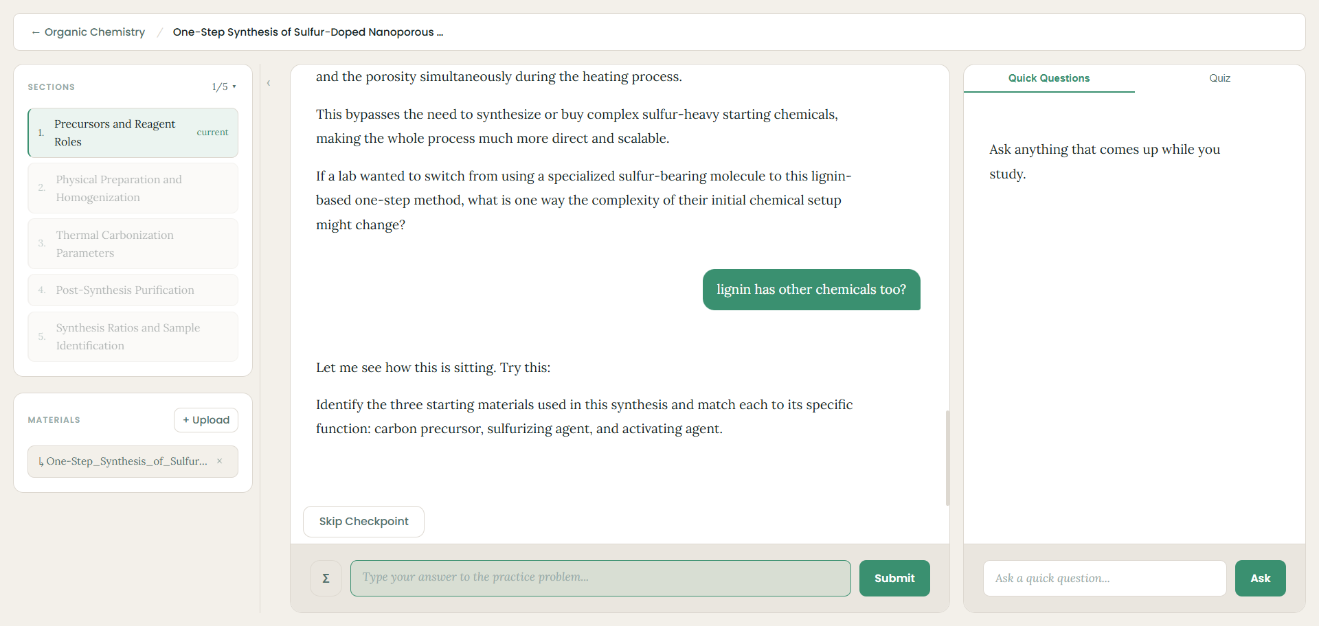 A checkpoint practice problem inside a lesson